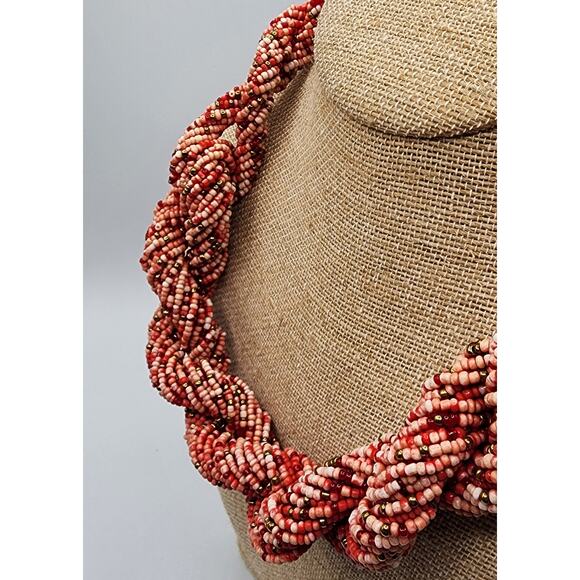 Vintage Twisted Glass Seed Bead Necklace in Mauve Rose Variegated Thick & Chunky - Picture 5 of 8
